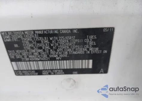 2011 Toyota Rav4 z USA, uszkodzony, nr VIN 2T3BF4DV9BW140521